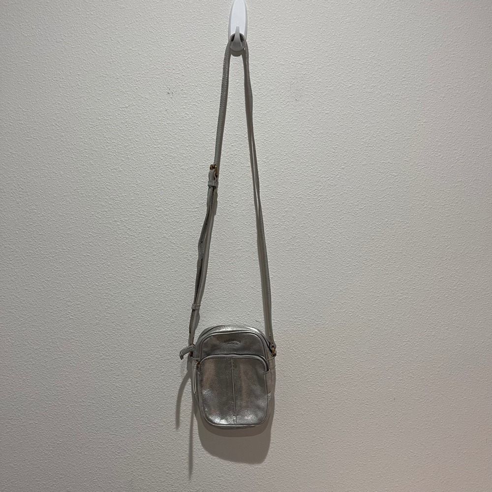 American Leather Co Silver Metallic Leather Crossbody Bag Mini Messenger Purse